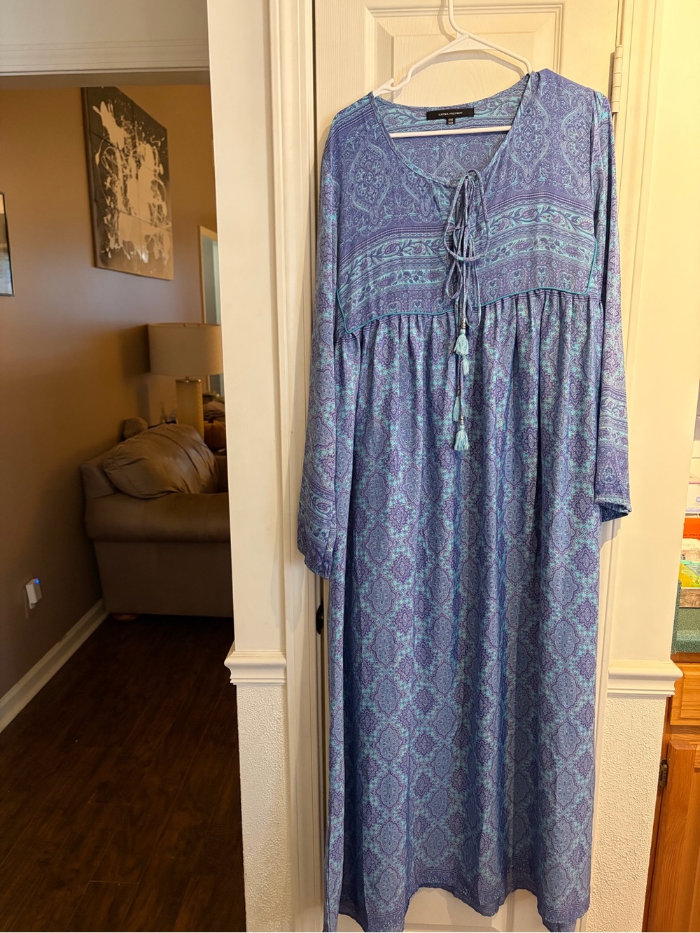 Bohemian Tie-Front Maxi Dress in Blue Paisley
